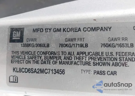 2021 Chevrolet Spark Fwd 1Lt Automatic z USA, uszkodzony, nr VIN KL8CD6SA2MC713456